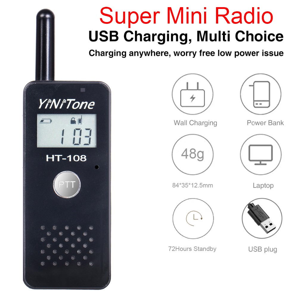 YiNiTone HT-108 Portable Mini Walkie Talkie Large Capacity Lithium Battery Rechargeable with Handset Lightweight