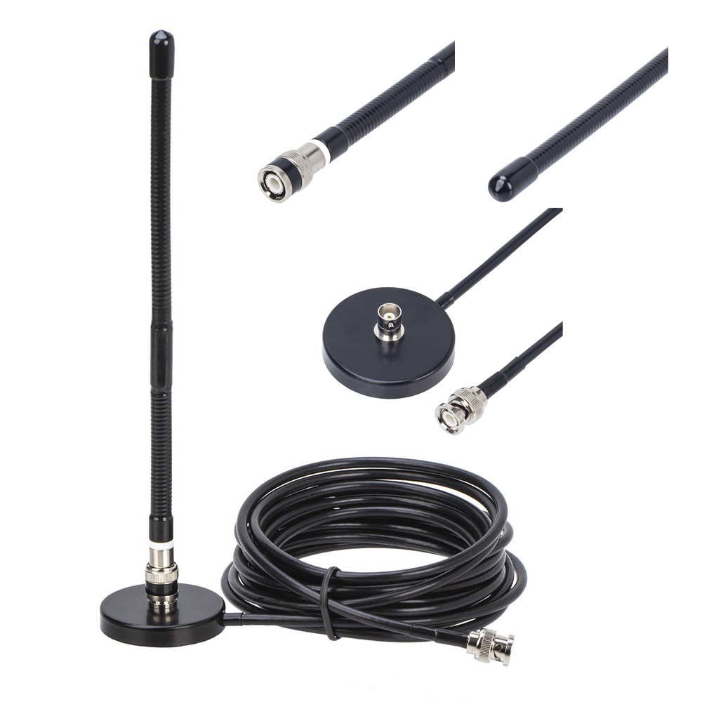 BNC Male 27MHz Radio Antenna with 5m Coaxial Cable and Mount Base for Kenwood, Motorola, IC-V8/V80/V82, TK100/300 Walkie Talkie