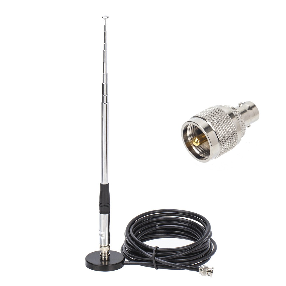 27MHz Telescopic/Rod Antenna (9-51 Inches) with BNC and PL259 Connectors, 5M Coaxial Cable, Magnetic Roof Mount Base - Ideal for CB Radio