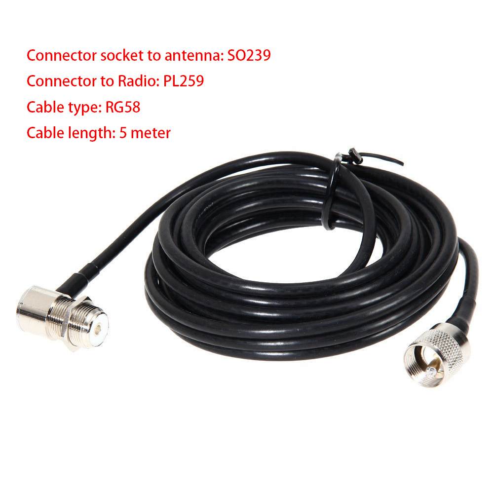 5M RG58 Extension Cable with PL259 UHF to SO239 Connectors - Ideal for Kenwood, Yaesu, and ICOM Radios