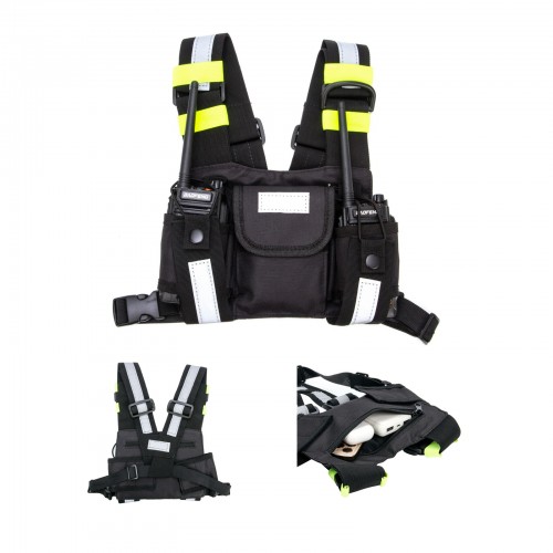 Walkie Talkie Radio Tactical Harness Front Pack Vest Chest Bag with reflective strips for Hunting Climbing Camping