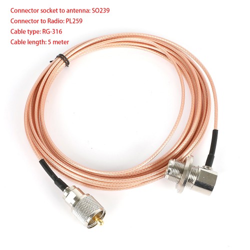 5M PL-259 to SO-239 Extension Cable - SC-316 for Car Radios, Kenwood, and Yaesu FT-1802 FT-1807 Walkie Talkie Antennas